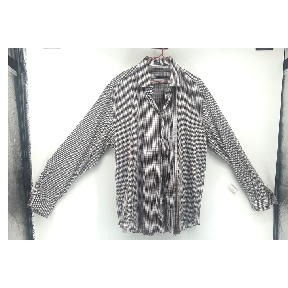 Michael Kors Mens Slim Fit Travel Stretch Gingham Button Down 17.5 34/35 XL
